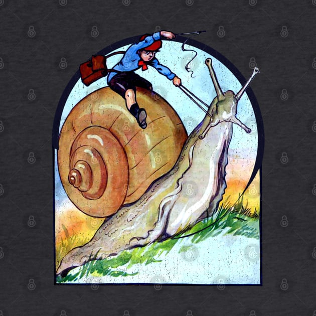 Cottagecore Vintage Little Boy Riding a Garden Snail Fantasy by Joaddo